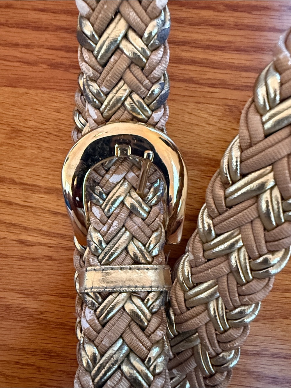 Amiee Lynn Braided Metallic Gold and Brown/Tan/Beige Belt Size 5X - Picture 2 of 6